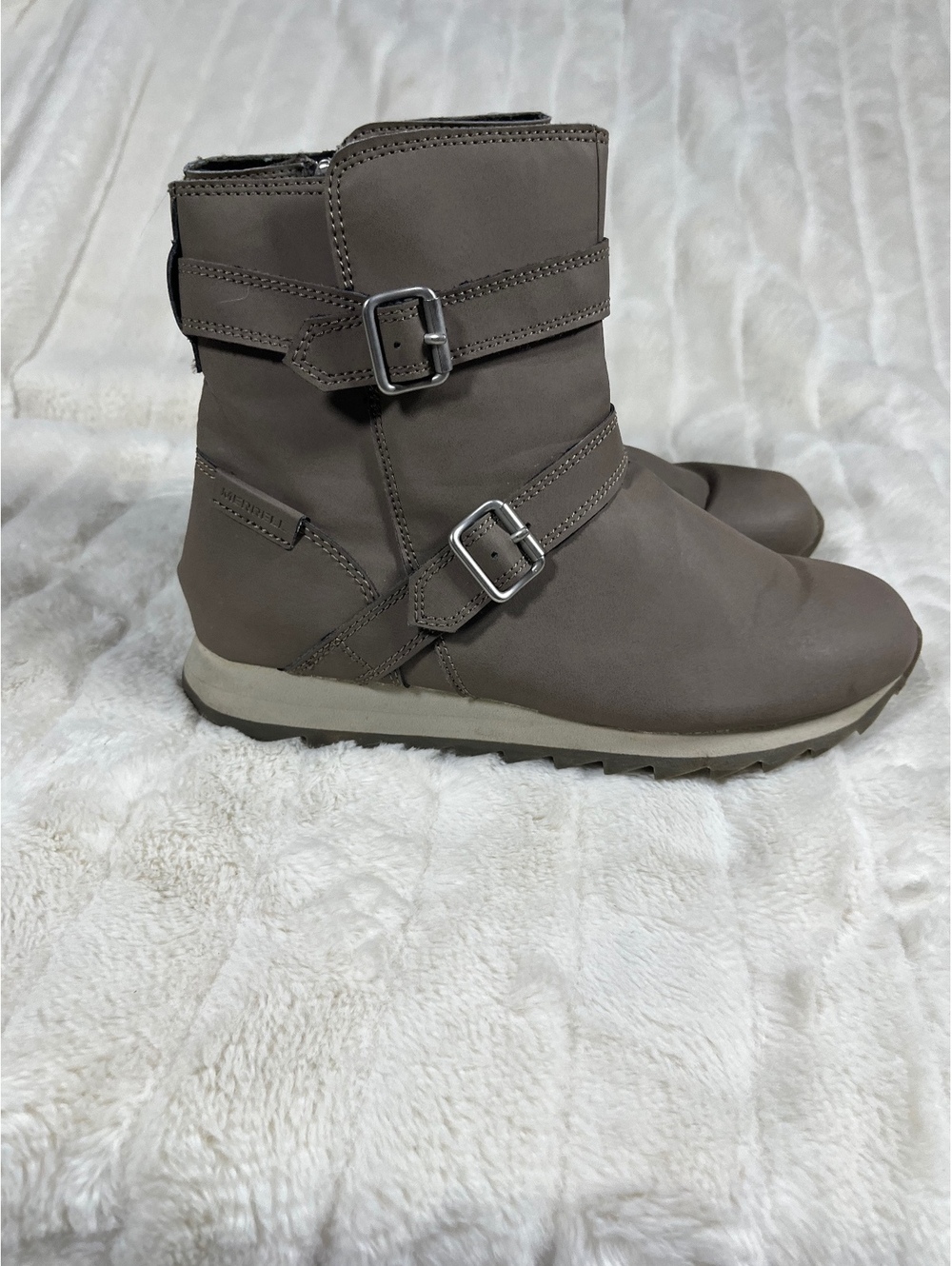 Merrell Women's 9 Grey Alpine Buckle Falcon Waterproof Winter Rain Boot Shoes